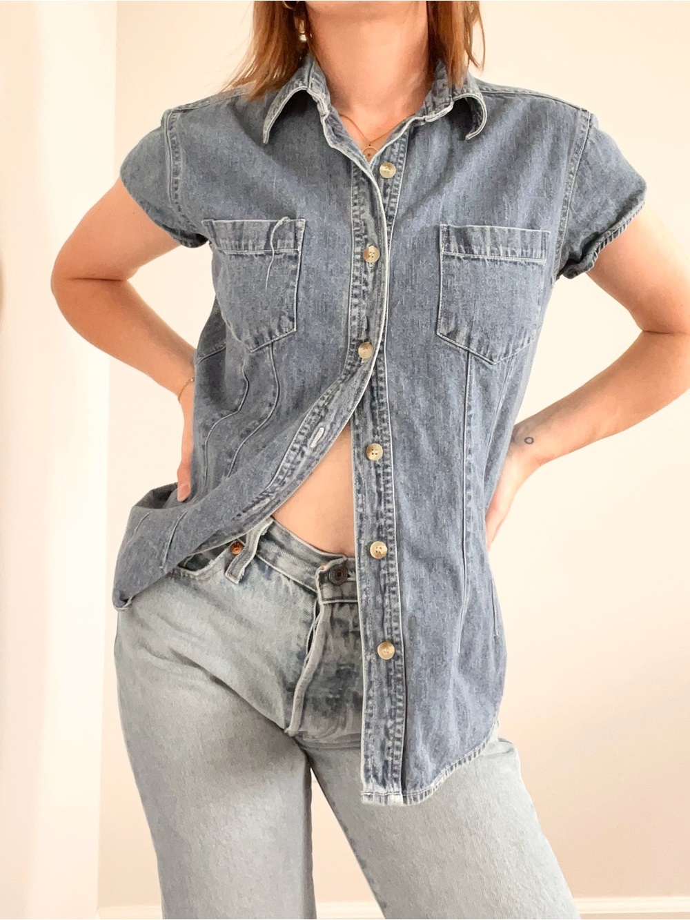 Vintage County Seat Light Blue Denim Button Down Shirt
